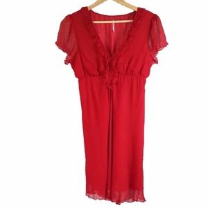 Free People Red Silk Ruffle Dress
